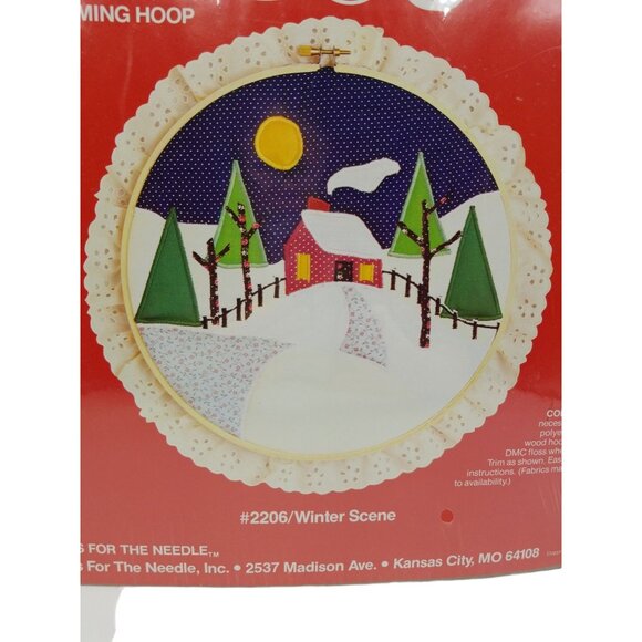 Vintage Christmas Craft Kit 2206 Calic-Os Winter Scene Applique and Hoop SEALED - Picture 3 of 6